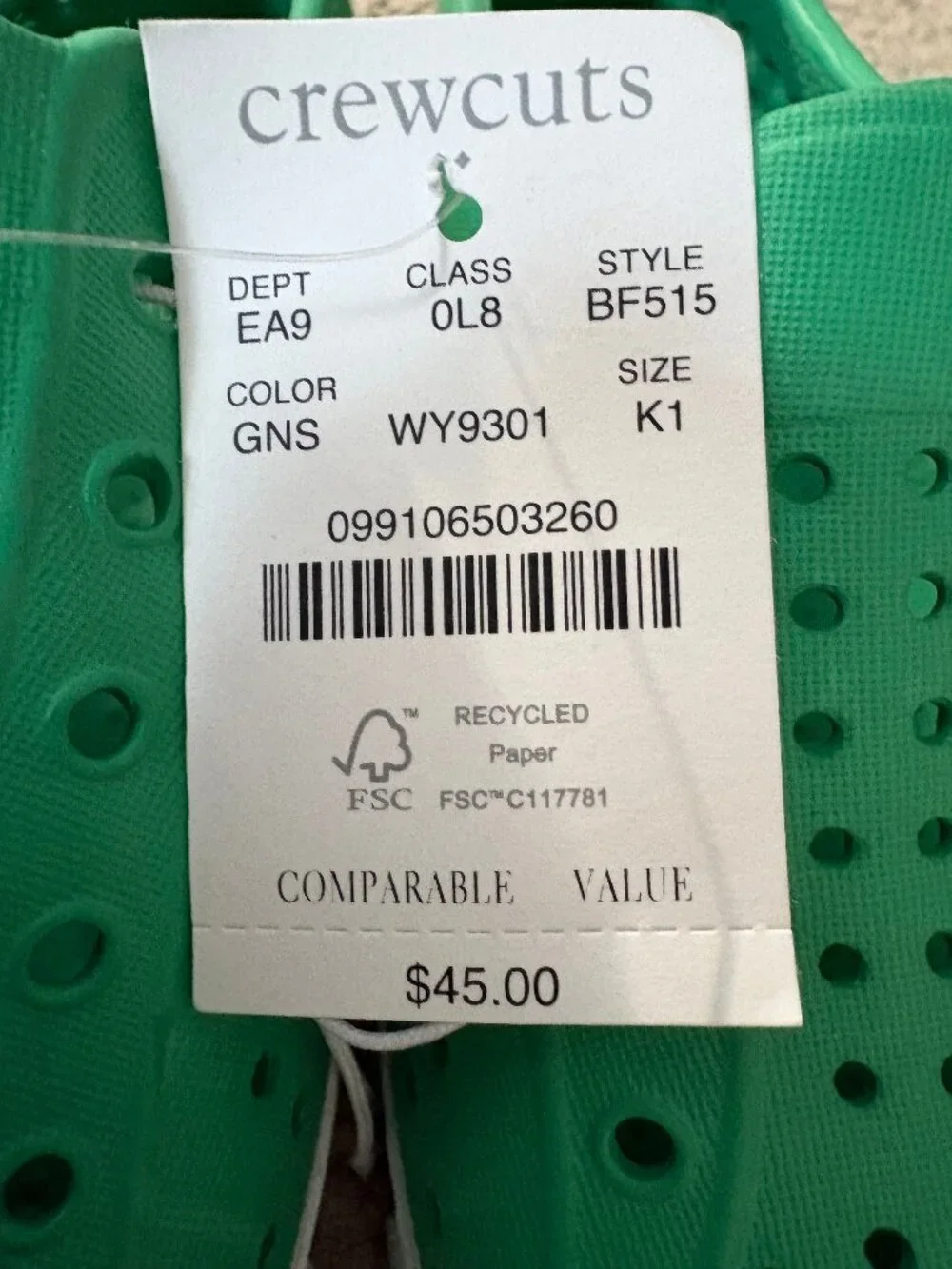 NEW with tags, Crewcuts water shoes for kids, size 1